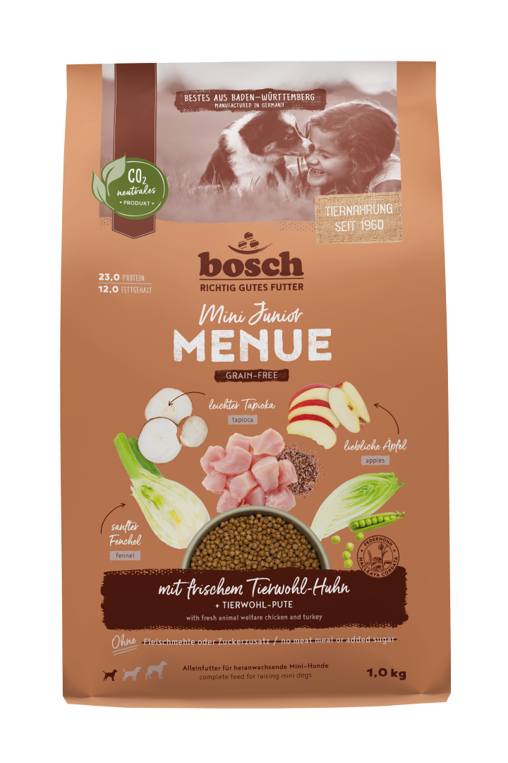 bosch Hunde-Trockenfutter HPC Menue Mini Junior mit Tierwohl-Huhn getreidefrei